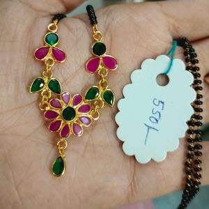 Pink And Green 1gramgold Flower Mangalsutra