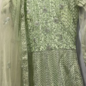 Pista Colour Heavy Worked Gown N Dupatta