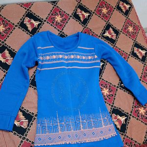 Sky Blue Woolen Top with Round Neck