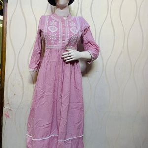 Pink Color Cotton Self Embroidered Kurta