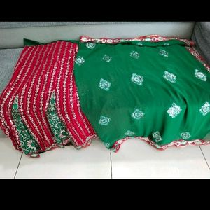 Red And Green Color Mix Heavy Saree