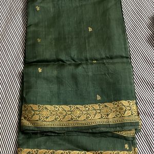 Olive Green Saree With Stiched Blouse