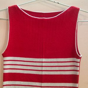 Red Warmers With A White Horizontal Stripes