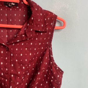 Maroon Printed Sheer Shirt