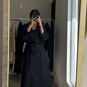 Oversized Black Cotton Trench Coat