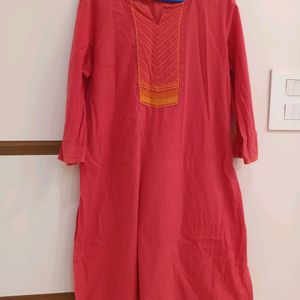 Coral Pink Color Avaasa Branded Kurti With Yoke Em