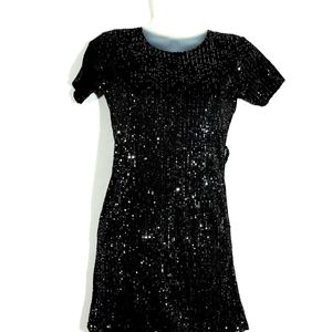 Black Sequenced Partywear Dress For Women's