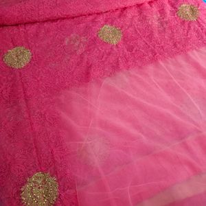 Stunning Rose Thread Work Net Saree