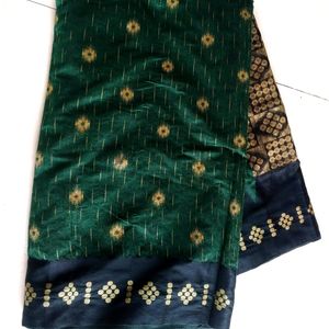 Printed Cotton Green Saree With Blouse