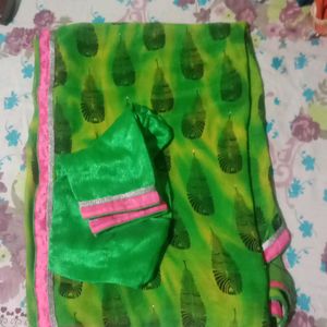 It's A Gorgeous Parrot Green Colour Saree With