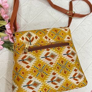 Ethnic print fabric bag- Yellow