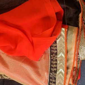 Saree Lace With Brown Blouse