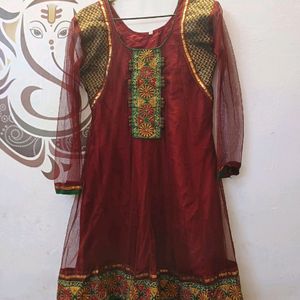 Maroon Kurta Set With Dupatta & Pajami