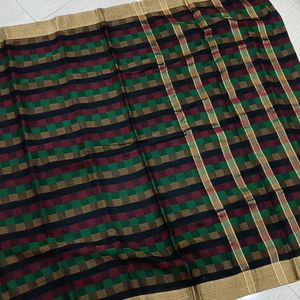 Black Checked Saree With Tissue Border