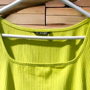 Deep Square Neck Ribbed T-Shirt in Lemon Yellow