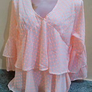 Price Drop💦💦Polka Dot Coral Aliya Cut Top💕🌸