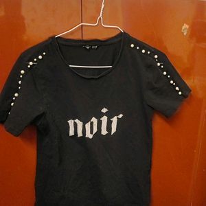 Black Tshirt With Pearl Work