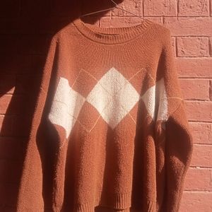 Pinterest Brown Argyle Sweater Oversized