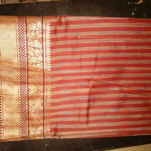 Red Saree With Golden Border