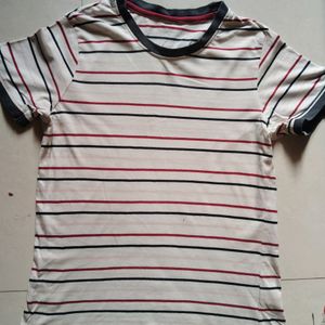 Red Blue Striped White Top