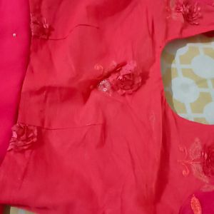 Rose Pink Saree With Stitched Blouse