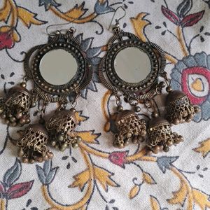 Brown Oxidised Jhumka earrings