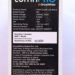 GreatWhite LUMAPRO LED Bulb 9watt