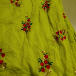 Green Colour Anarkali With Thread Flowers