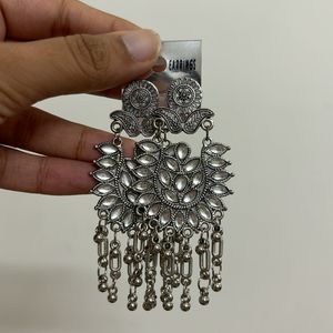 Embossed Style Jhumka Kundan Look Silver