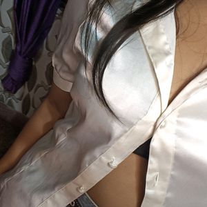 Selling A Cute  Korean White Colour Satin Shirt