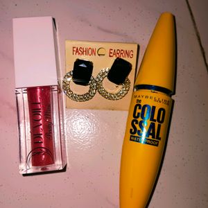 Combo Of Mascara, Earring And Lip Gloss