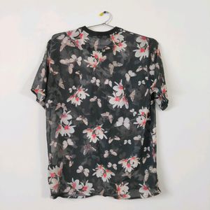 Korean imported black floral top