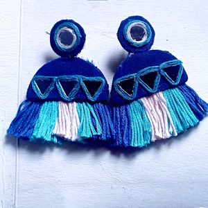 Handcrafted Blue Fabric Earrings