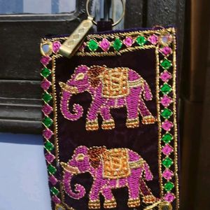 Maroon Money  And Mobile Phone Pouch Bag