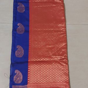 Copper blue  And Red Pallu