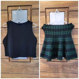 Beautiful Pair Of Black Top With Green Skirt