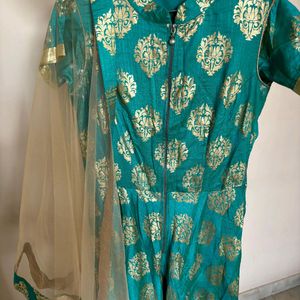 Beautiful Sea Green Gown With Net Dupatta