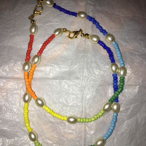 Multicoloured Seed Bead With Pearl Anklets