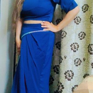 Elegant Peacock Blue Two Piece Dress