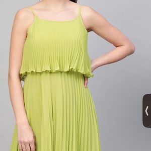 Lime Green Accordion Pleated A-Line Dress