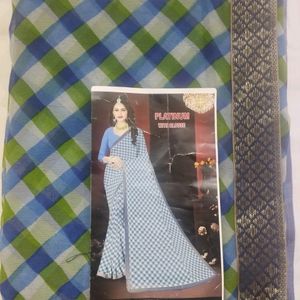 Blue Lahariya Saree With Blouse