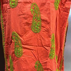 Chikankari Orange N Green Kurta