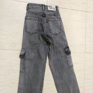 Off Duty India Metal Grey High Waist Cargo Jeans