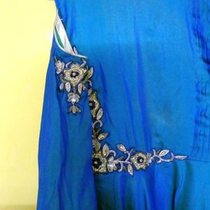 Peacock Blue Colour Ethnic Girls Gown