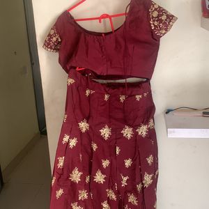 Beautiful Maroon And Gold Work Stiched Lehenga Set