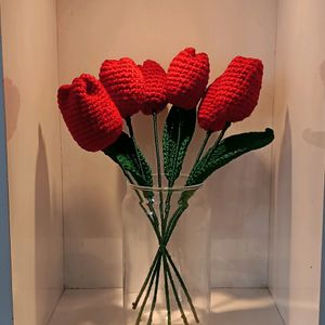 Pack Of 6 Crochet Red Tulips 🌷