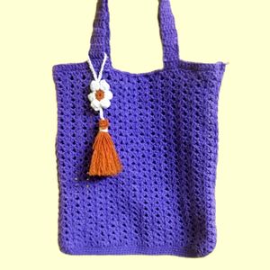 Purple Plain Crochet Tote Bag