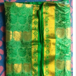 Green Saree With Golden Design