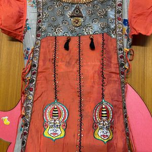 Gown Or Ethnic Wear Of Orange And Grey Colour