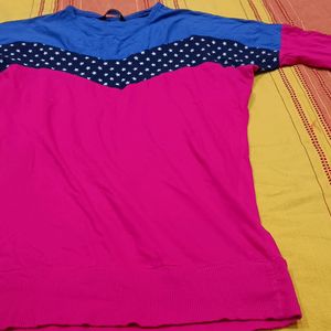 Beautiful Blue And Pink Color Fall Shoulder Top